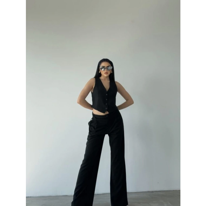 SİYAH  GÜL BROŞ KUMAŞ YELEK