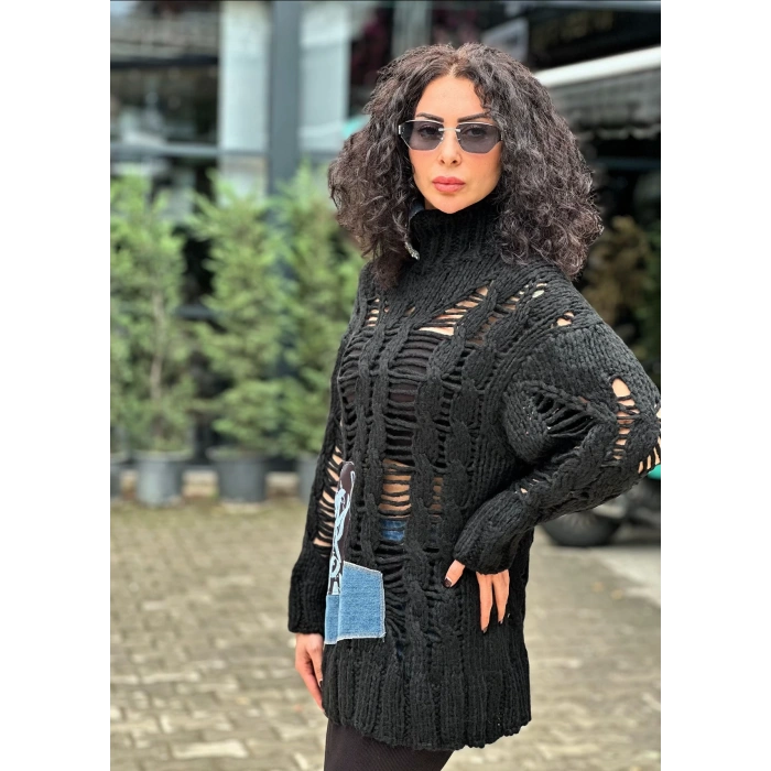 SİYAH KOT VE TAŞ DETAY TRİKO