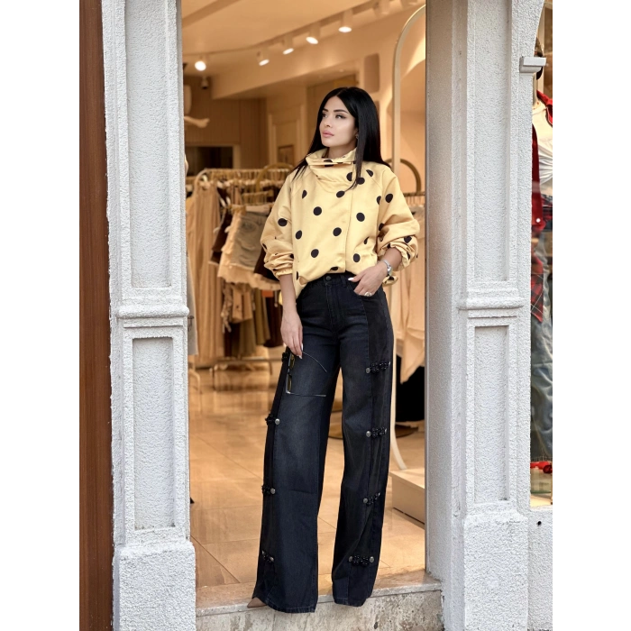 SİYAH NAPOLYON DETAY TASARIM PANTOLON W3