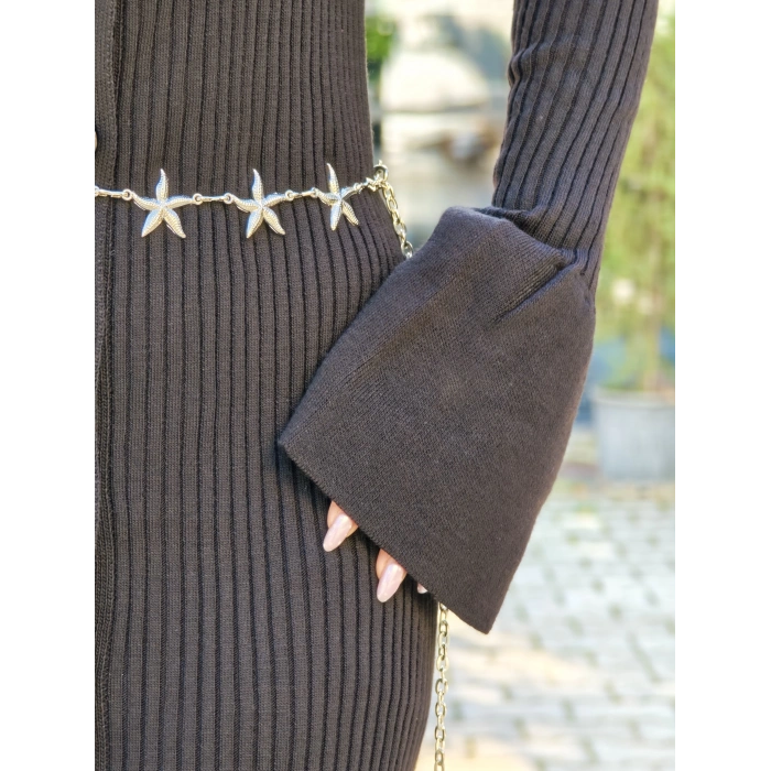 SİYAH POLO YAKA TRİKO ELBİSE