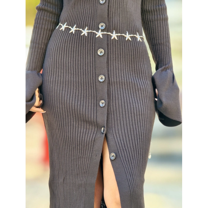 SİYAH POLO YAKA TRİKO ELBİSE