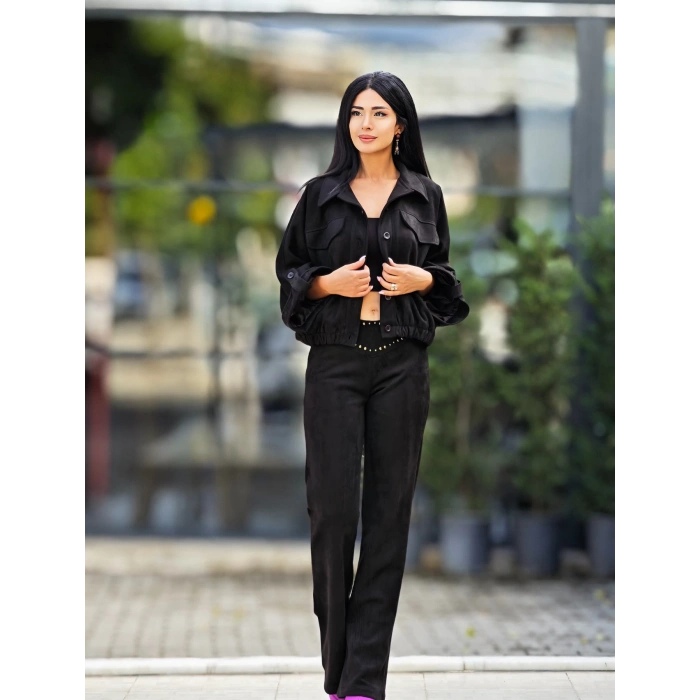 SİYAH SÜET BOMBER CEKET