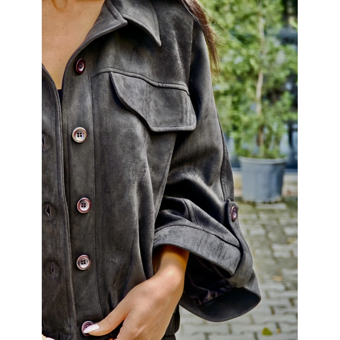 SİYAH SÜET BOMBER CEKET