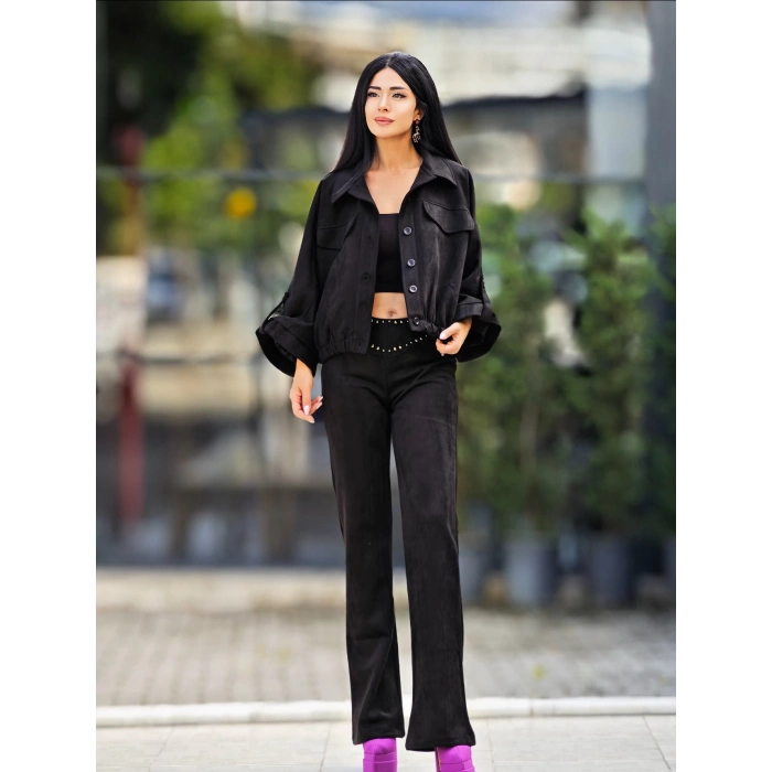 SİYAH SÜET BOMBER CEKET