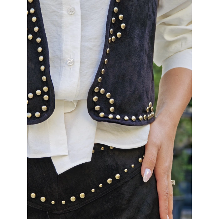 SİYAH SÜET ÇAKIMLI PANTOLON