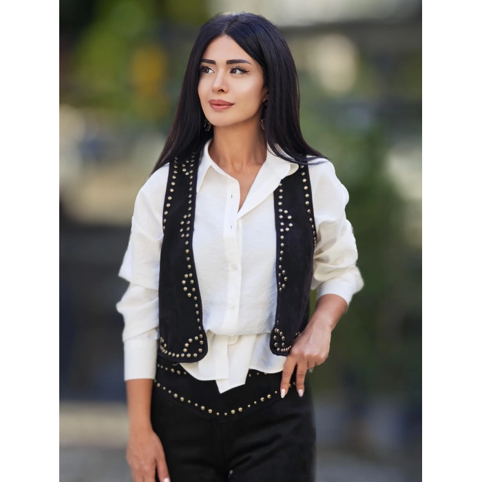 SİYAH SÜET ÇAKIMLI YELEK