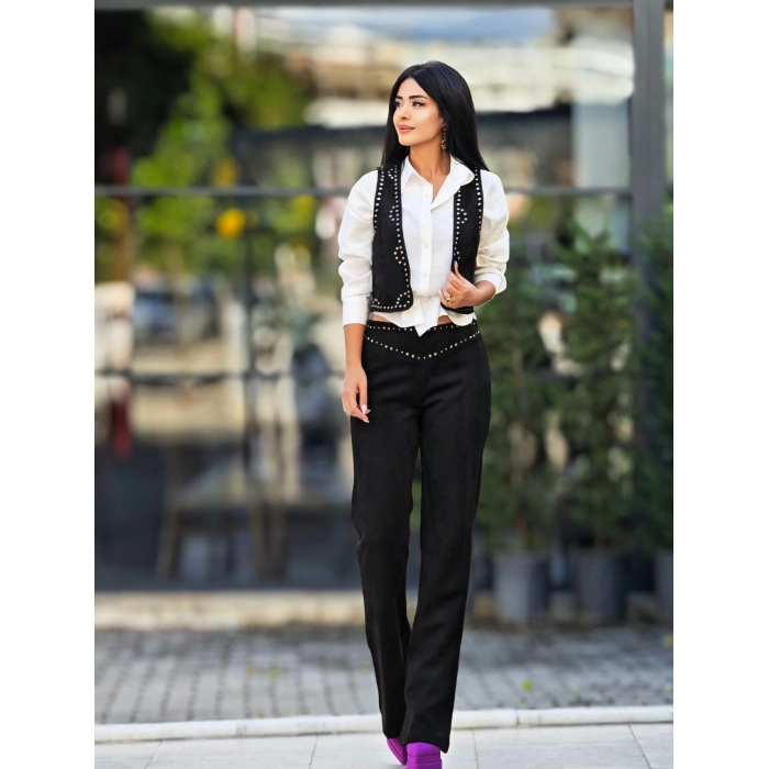 SİYAH SÜET ÇAKIMLI YELEK