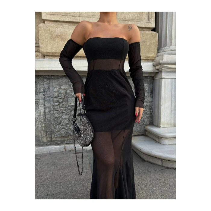 SİYAH UZUN TÜL ELBİSE