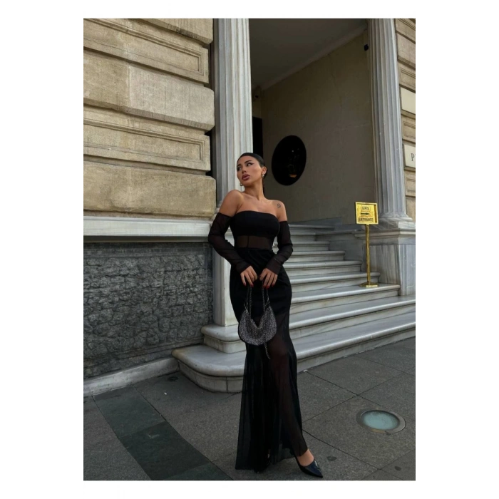 SİYAH UZUN TÜL ELBİSE