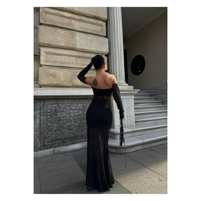 SİYAH UZUN TÜL ELBİSE