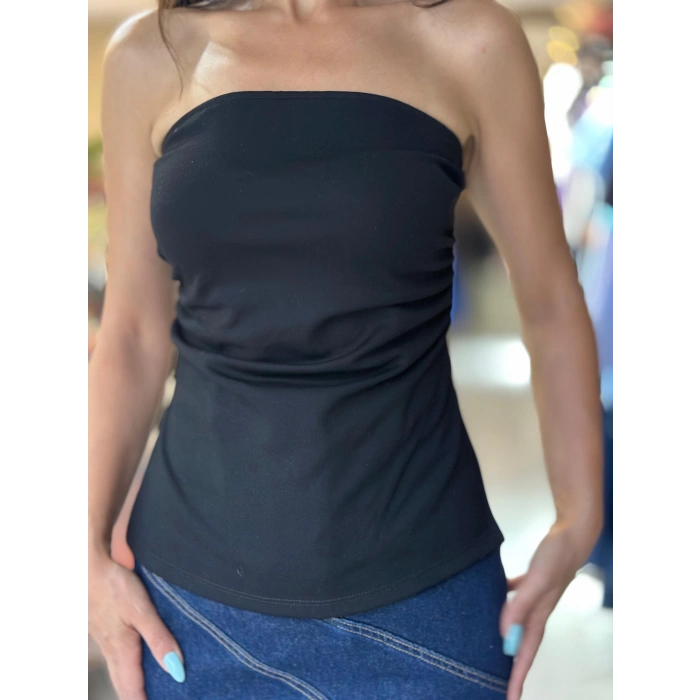 STRAPLEZ YANLARI YIRTMAÇLI BLUZ