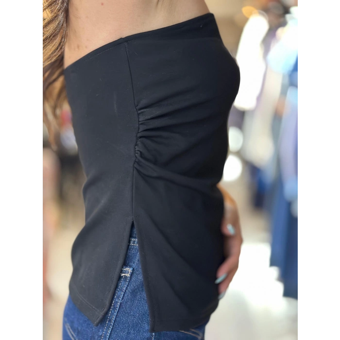 STRAPLEZ YANLARI YIRTMAÇLI BLUZ