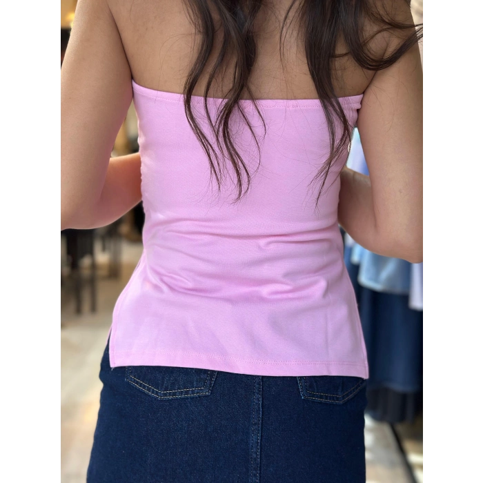 STRAPLEZ YANLARI YIRTMAÇLI BLUZ