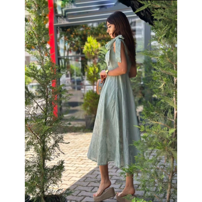 SU YEŞİLİ FİSTO MİDİ ELBİSE