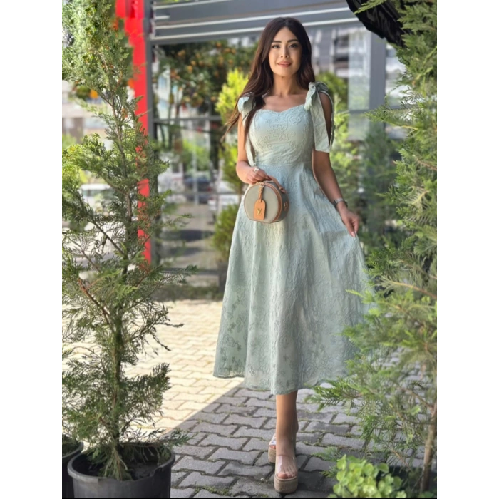 SU YEŞİLİ FİSTO MİDİ ELBİSE