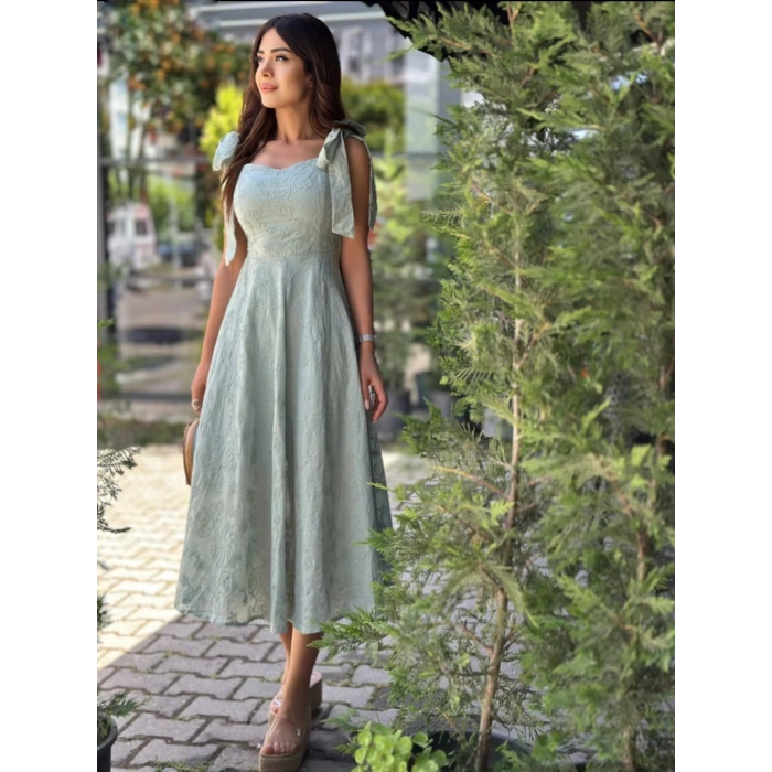 SU YEŞİLİ FİSTO MİDİ ELBİSE