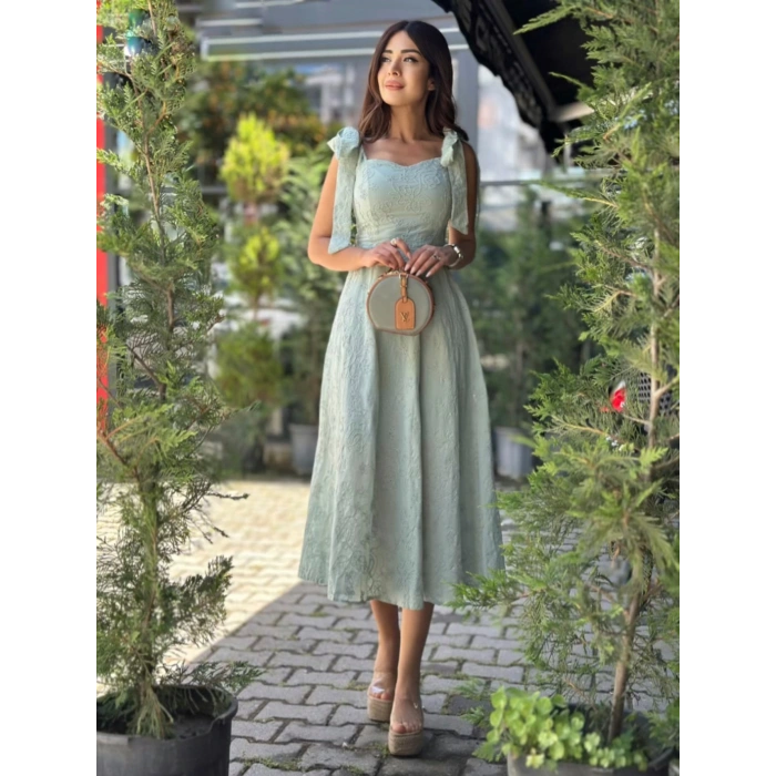 SU YEŞİLİ FİSTO MİDİ ELBİSE