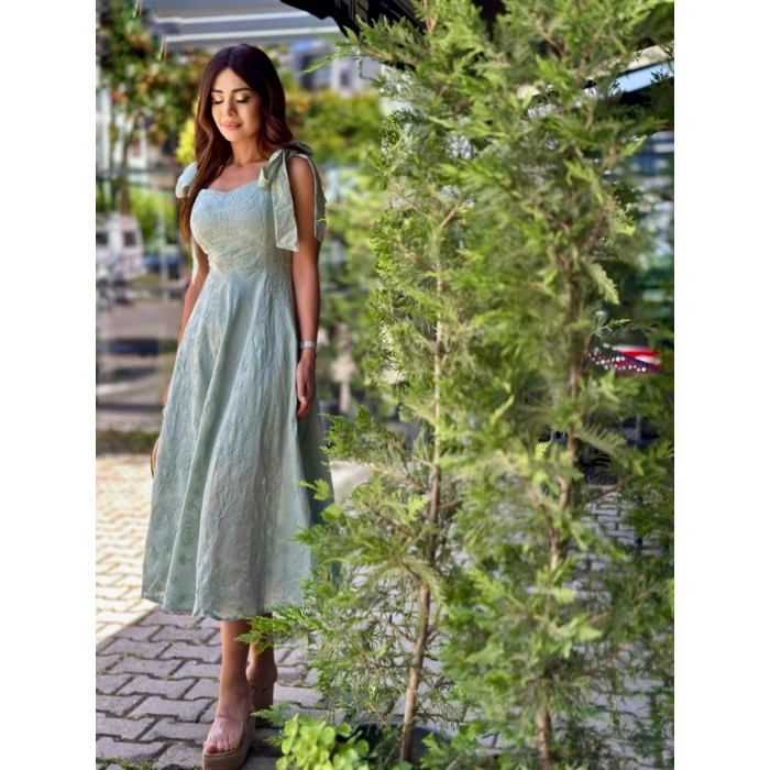 SU YEŞİLİ FİSTO MİDİ ELBİSE