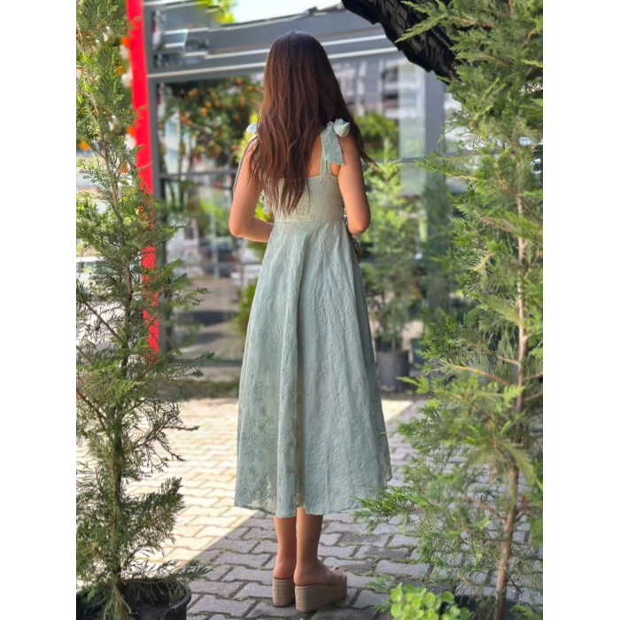 SU YEŞİLİ FİSTO MİDİ ELBİSE
