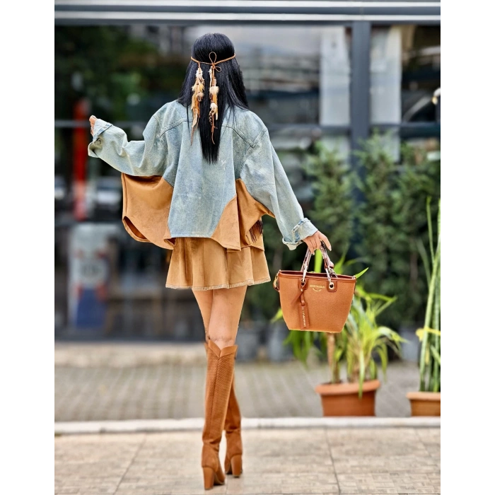 SÜET PÜSKÜL DETAYLI JEAN CEKET