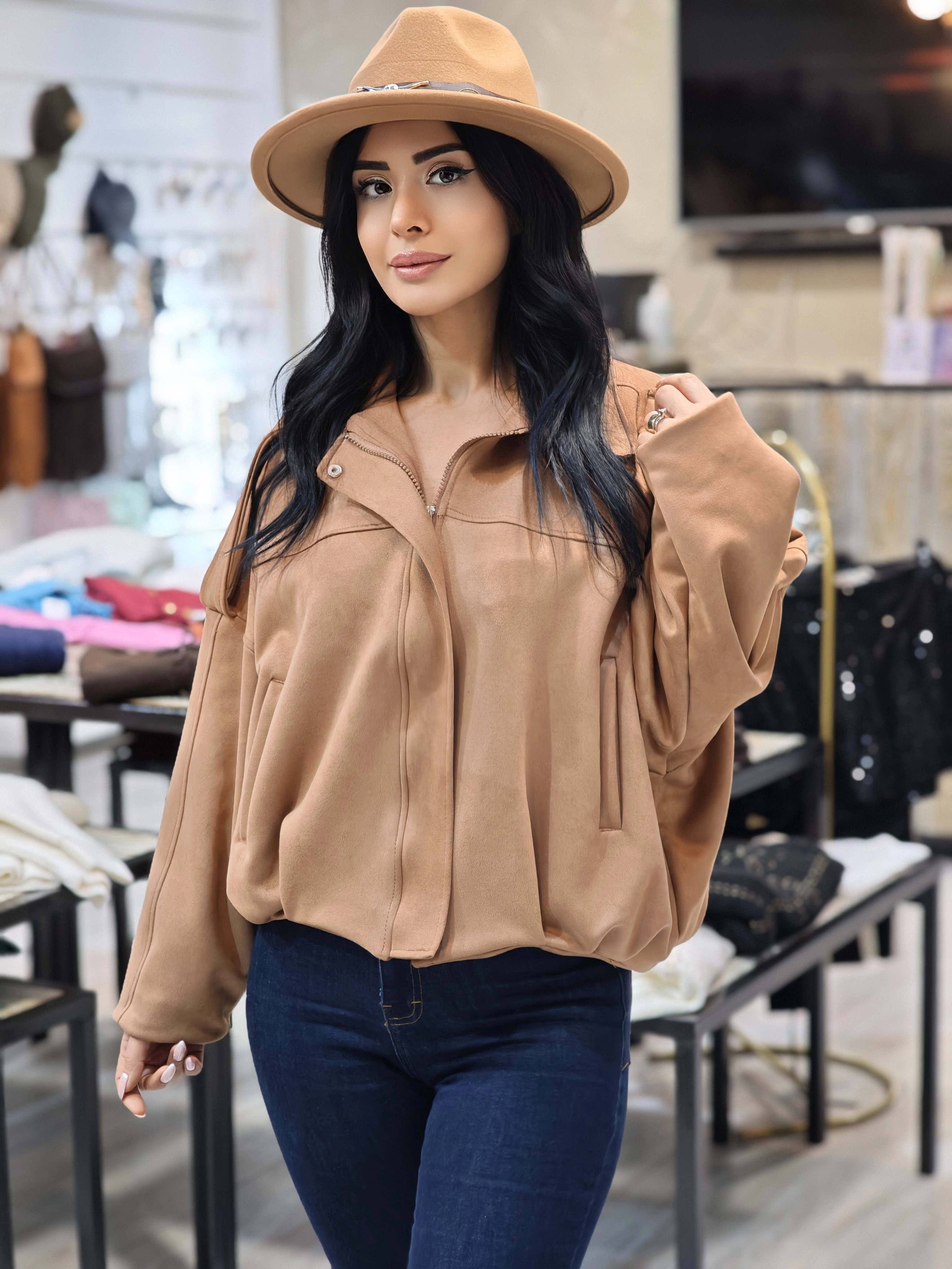 SÜET TABA BÜZGÜLÜ CEKET