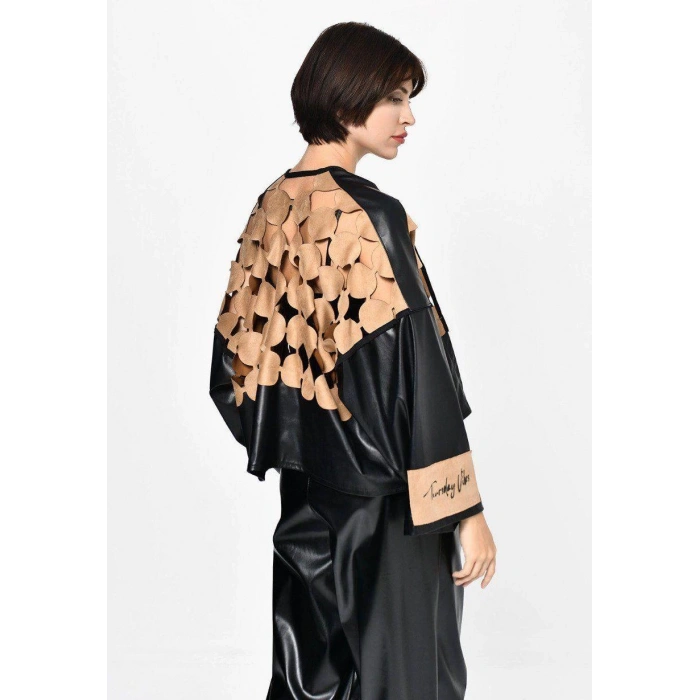 TABA SİYAH LAZER KESİM CEKET