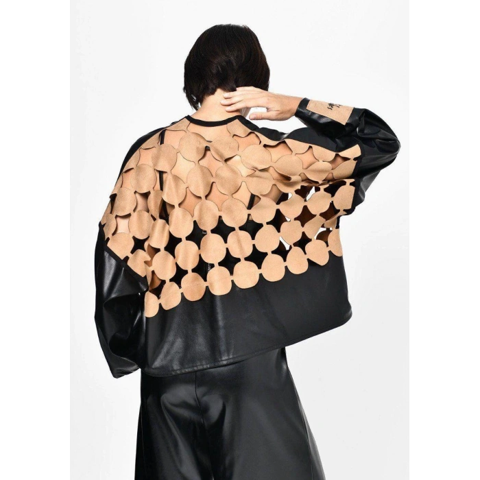 TABA SİYAH LAZER KESİM CEKET