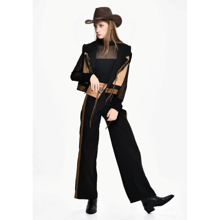 TABA SÜET DETAYLI YELEKLİ TASARIM TAKIM