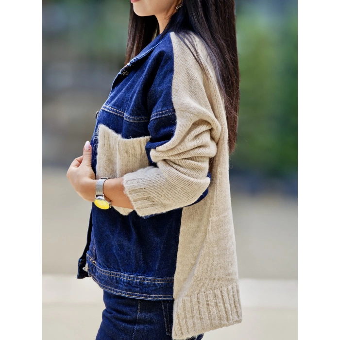 TRİKO DETAYLI JEAN CEKET