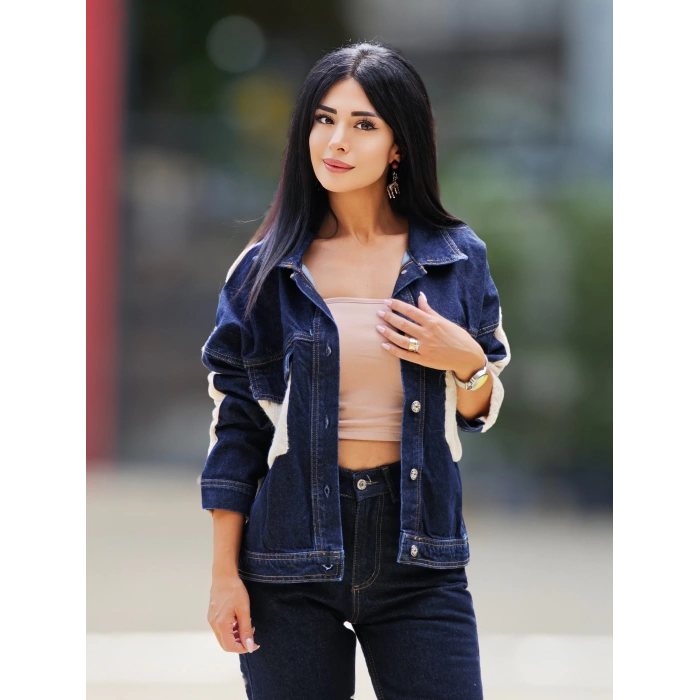 TRİKO DETAYLI JEAN CEKET