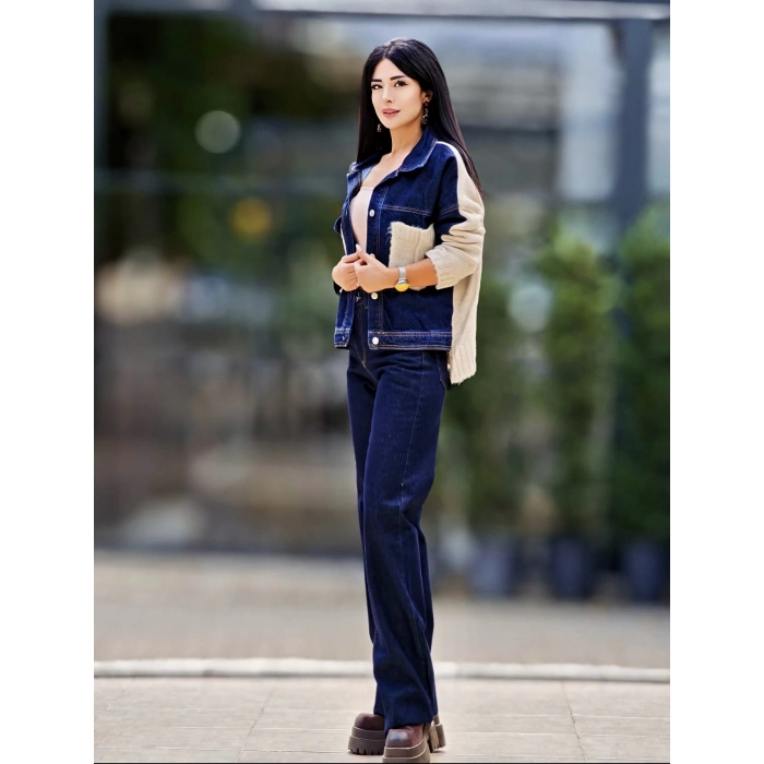 TRİKO DETAYLI JEAN CEKET