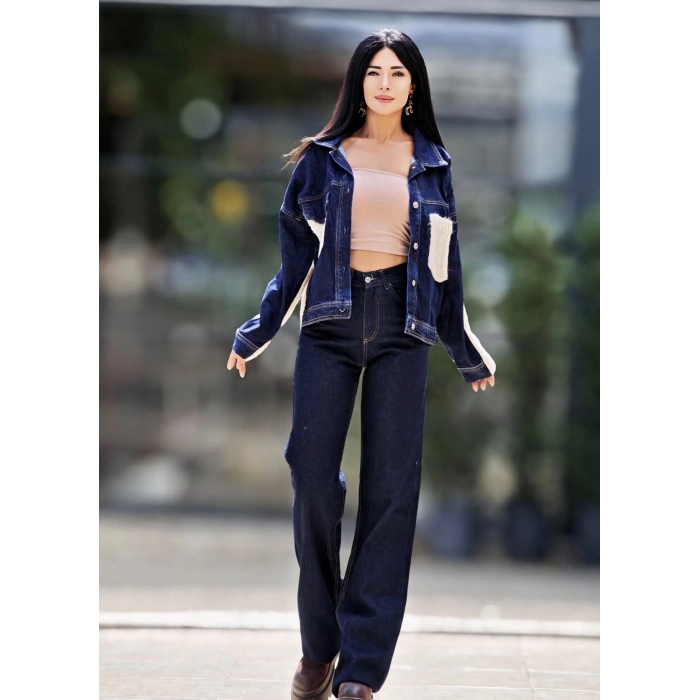 TRİKO DETAYLI JEAN CEKET