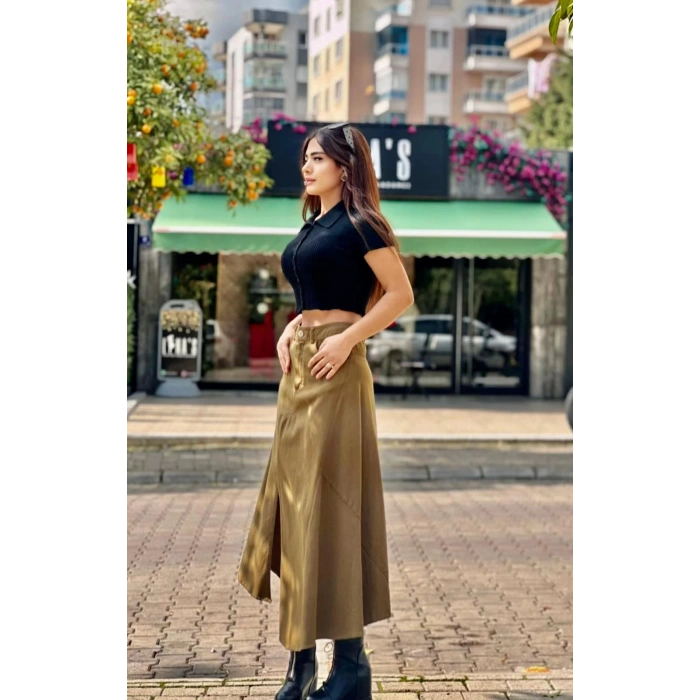 YAĞ YEŞİLİ ASİMETRİK ETEK