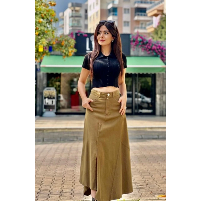 YAĞ YEŞİLİ ASİMETRİK ETEK