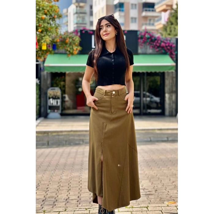 YAĞ YEŞİLİ ASİMETRİK ETEK