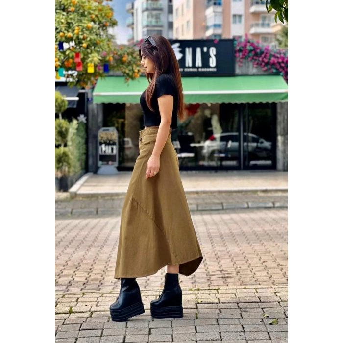 YAĞ YEŞİLİ ASİMETRİK ETEK