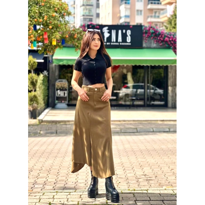 YAĞ YEŞİLİ ASİMETRİK ETEK