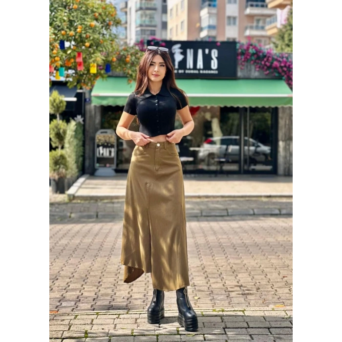 YAĞ YEŞİLİ ASİMETRİK ETEK