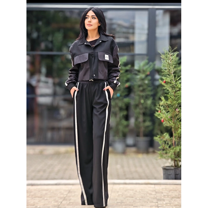YAN ŞERİTLİ PANTOLON SİYAH