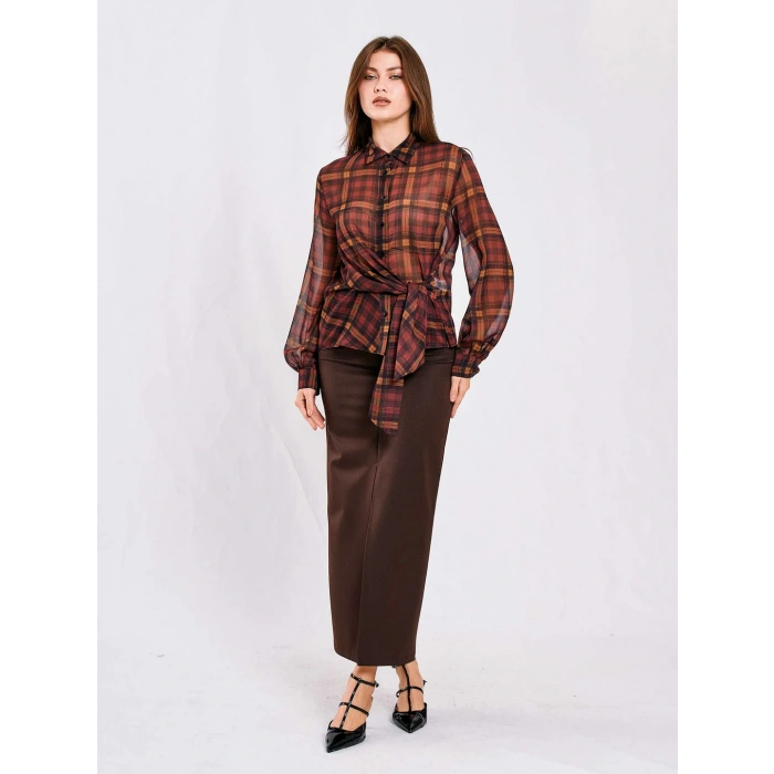 YANDAN BAĞLAMALI EKOSELİ ŞİFON GÖMLEK