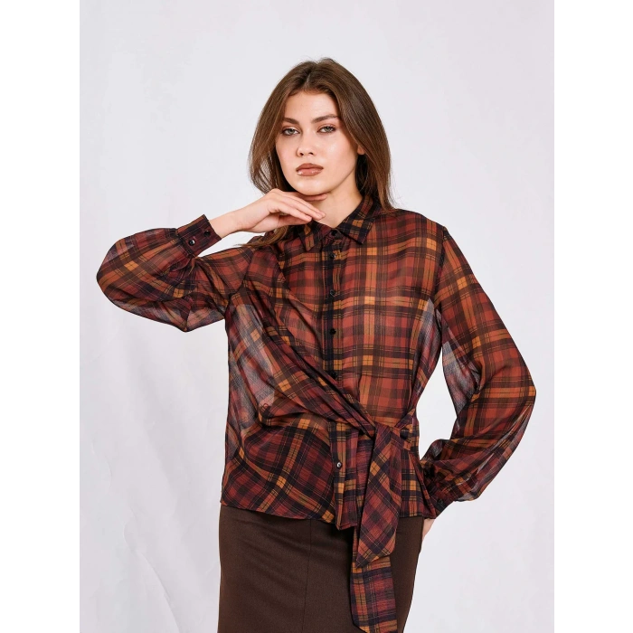 YANDAN BAĞLAMALI EKOSELİ ŞİFON GÖMLEK