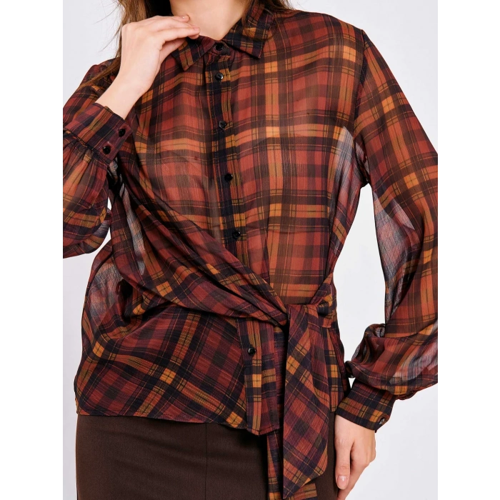 YANDAN BAĞLAMALI EKOSELİ ŞİFON GÖMLEK