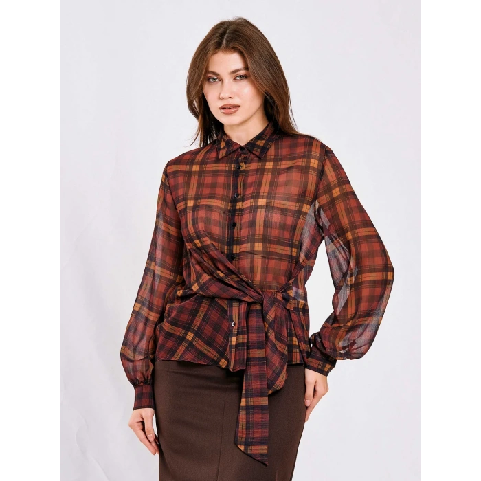 YANDAN BAĞLAMALI EKOSELİ ŞİFON GÖMLEK