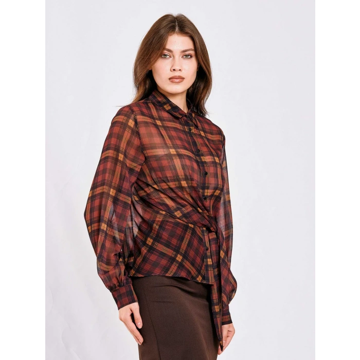 YANDAN BAĞLAMALI EKOSELİ ŞİFON GÖMLEK