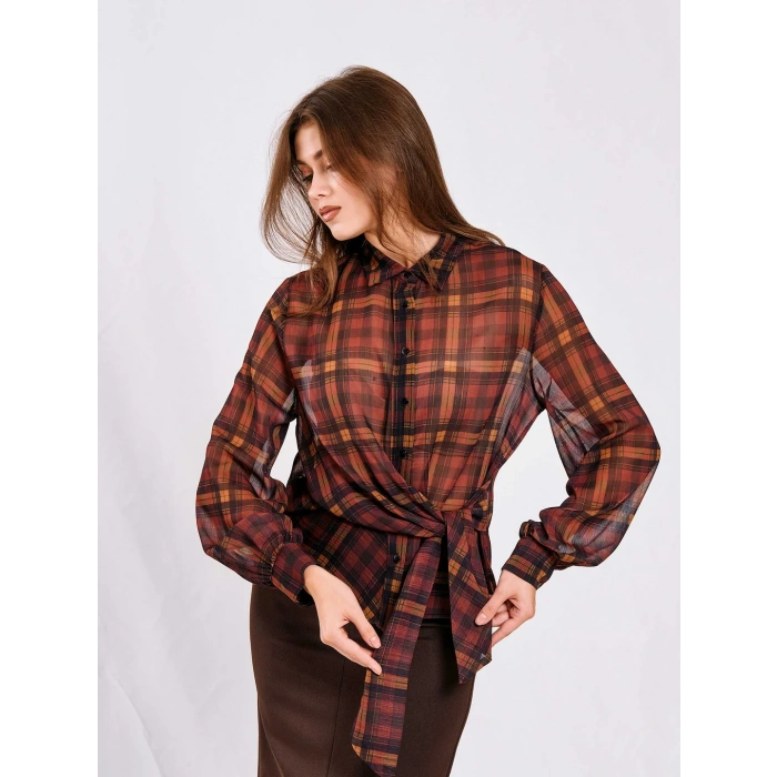 YANDAN BAĞLAMALI EKOSELİ ŞİFON GÖMLEK