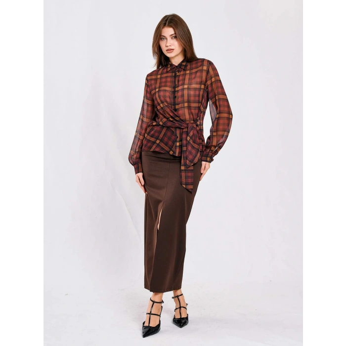 YANDAN BAĞLAMALI EKOSELİ ŞİFON GÖMLEK