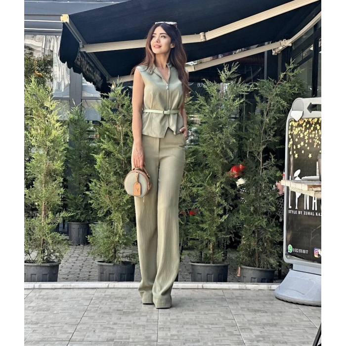 YANDAN CEPLİ AÇIK YEŞİL PANTOLON