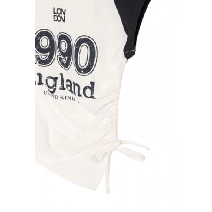 Yanı Büzgülü Kolsuz Tişört Ekru