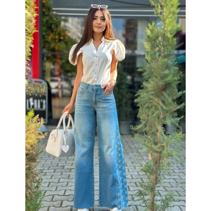 YANLARI ÇİÇEK DETAY JEAN PANTOLON