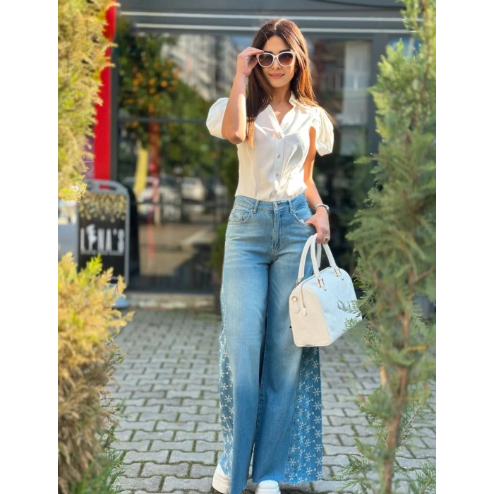 YANLARI ÇİÇEK DETAY JEAN PANTOLON